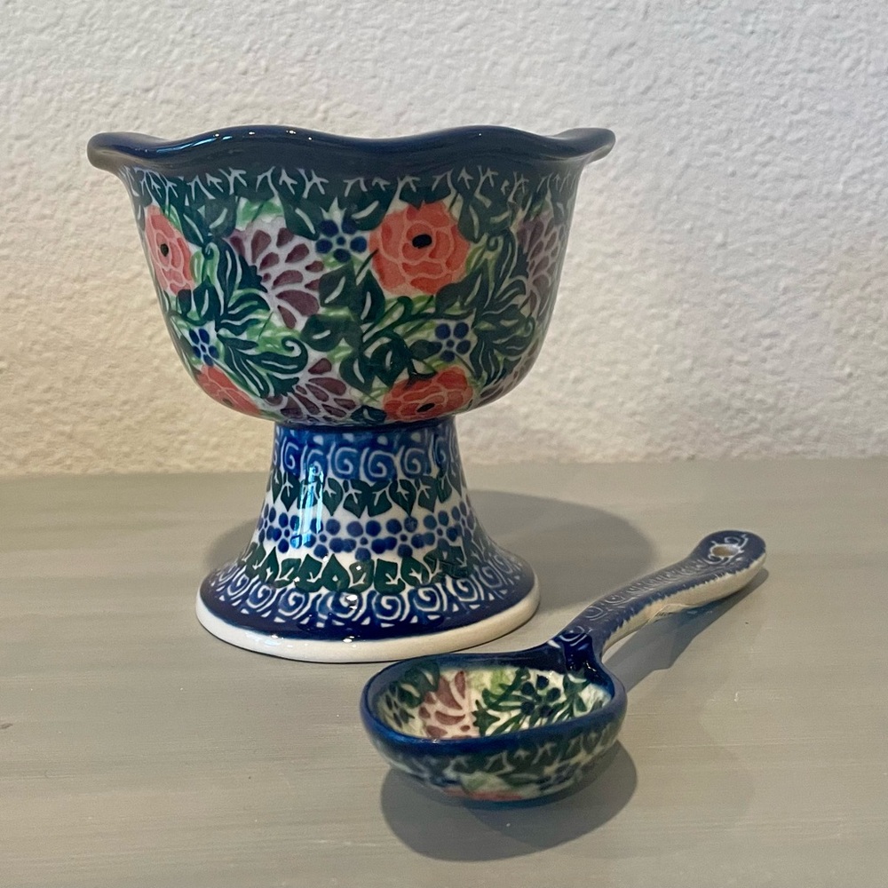 Ceramika Artystyczna Stoneware Bowl and Spoon Set